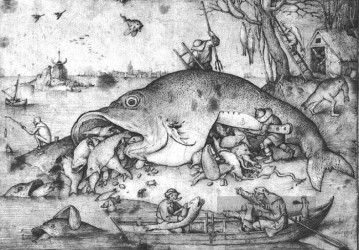  Renaissance Malerei - Große Fische fressen die kleinen Fische Flämisch Renaissance Bauer Pieter Bruegel der Ältere